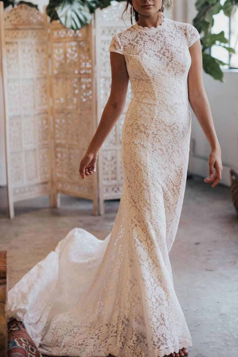 Agnes Lace Cap Sleeve Wedding Dress Dreamers And Lovers