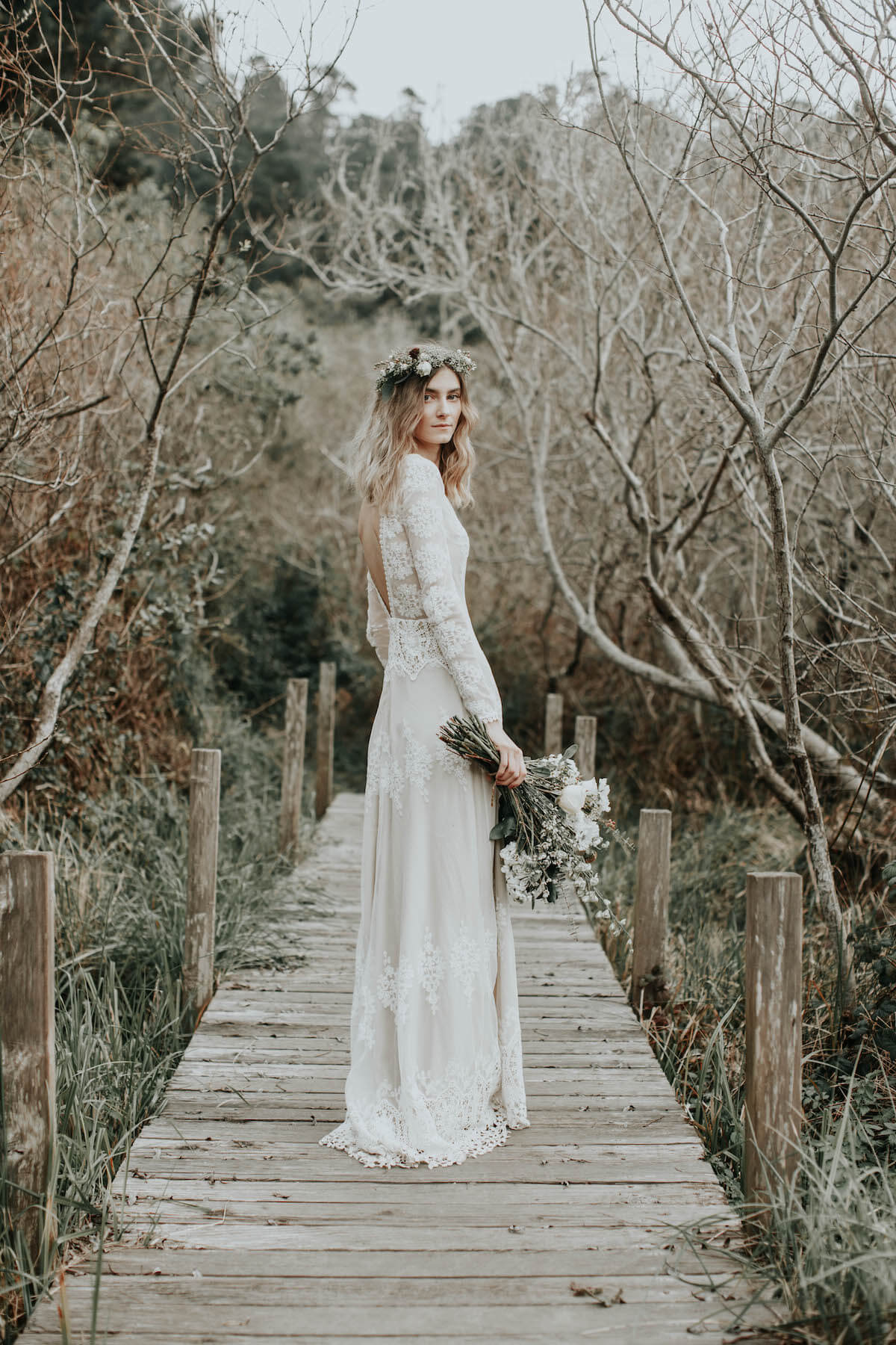 long sleeve lace bohemian wedding dress