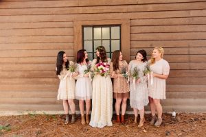 shannon-and-her-bohemian-bridesmaids-in-mismatched-dresses