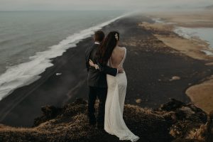 Bride-Noel-eloping-in-Iceland-wearing-Dreamers-and-Lovers-dotted-Vivienne-wedding-dress