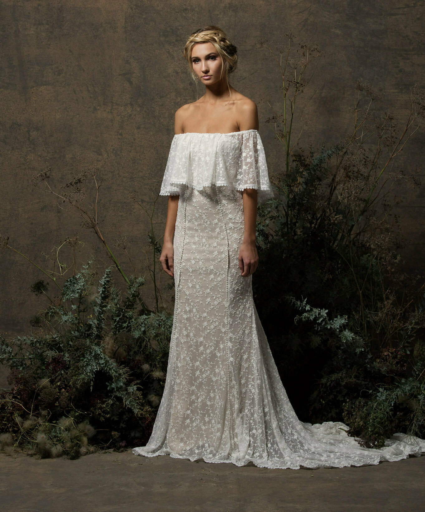 Lottie Off The Shoulder Lace Wedding Dress Dreamers And Lovers