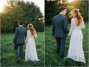 a-bohemian-wedding-in-Virginia-at-an-idyllic-lakeside-venue-bride-wears-a-simple-and-elegant-lace-boho-wedding-dress