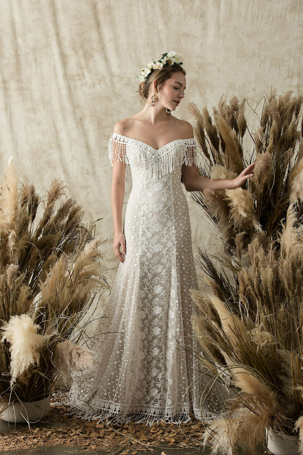 Heather Lace Fringe Wedding Dress