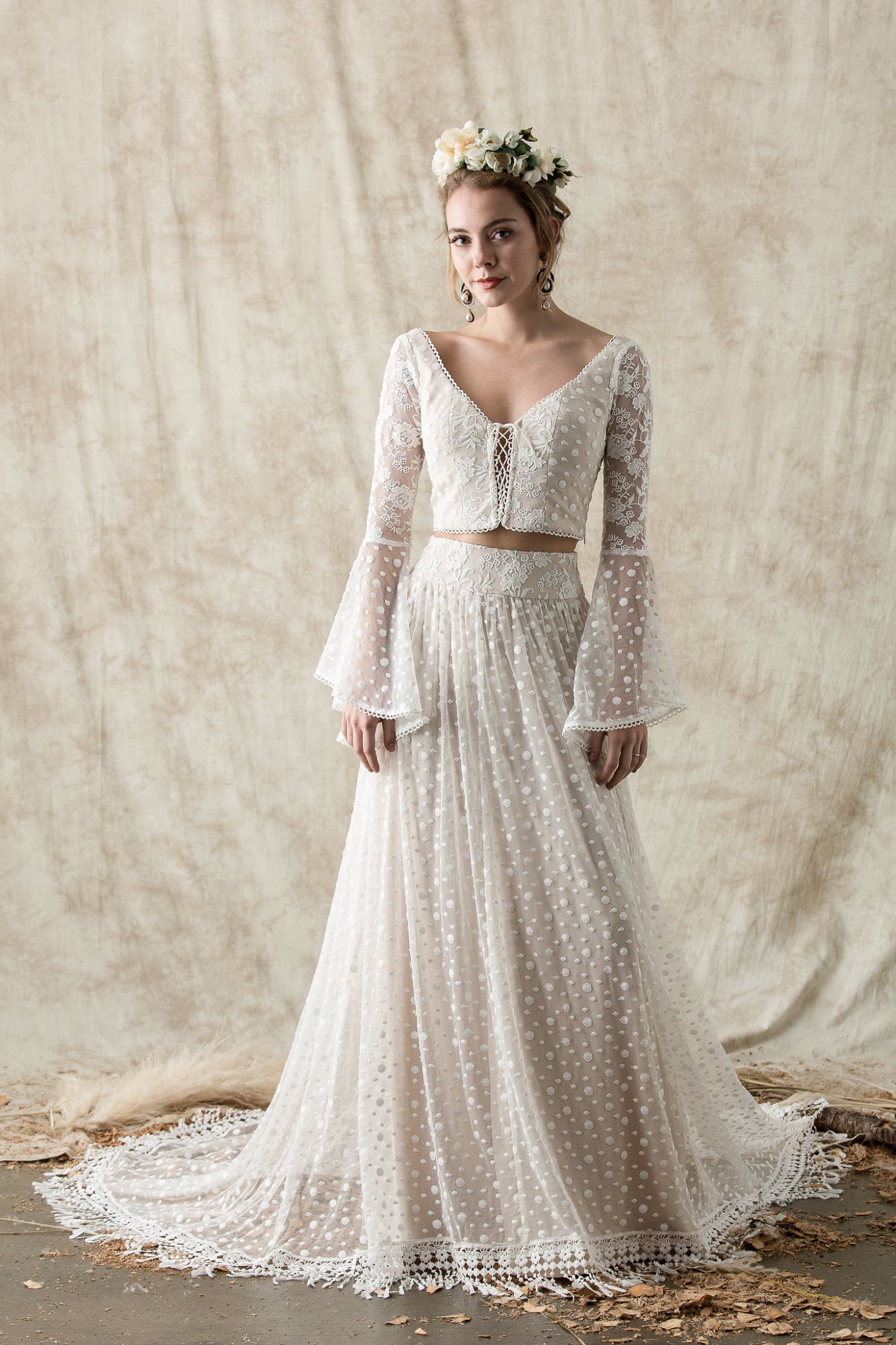 A-line Two-Piece Off-the-Shoulder Detachable Boho Wedding Dresses – Angrila