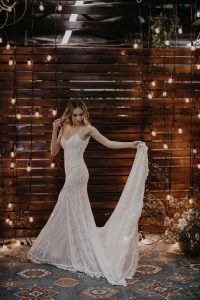 Genevieve Delicate Lace and Silk Wedding Gown