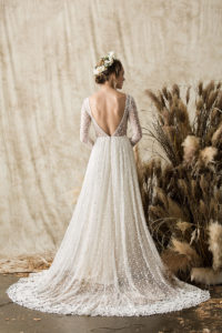 low-back-lace-wedding-dress-featuring-full-skirt-with-boho-crochet-trim-made-to-measure-in-Los-Angeles