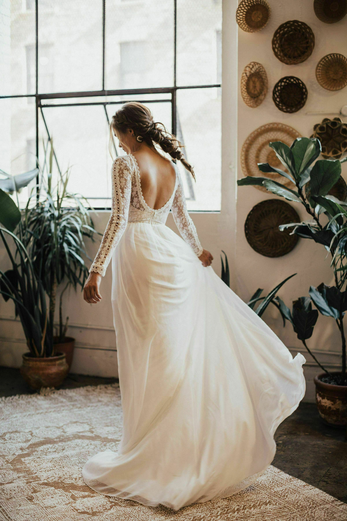 Ines Lace and Silk Flowy Wedding Dress | Dreamers and Lovers