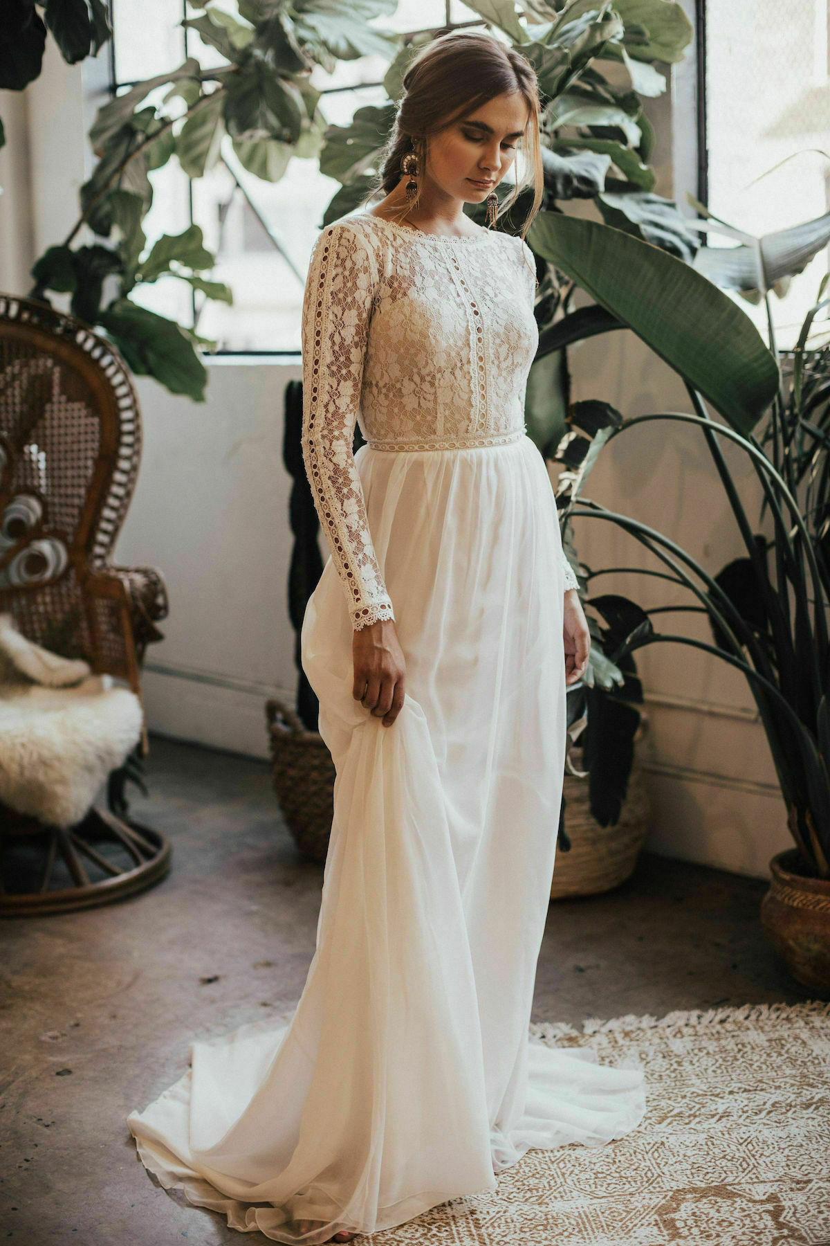 Ines Lace and Silk Flowy Wedding Dress