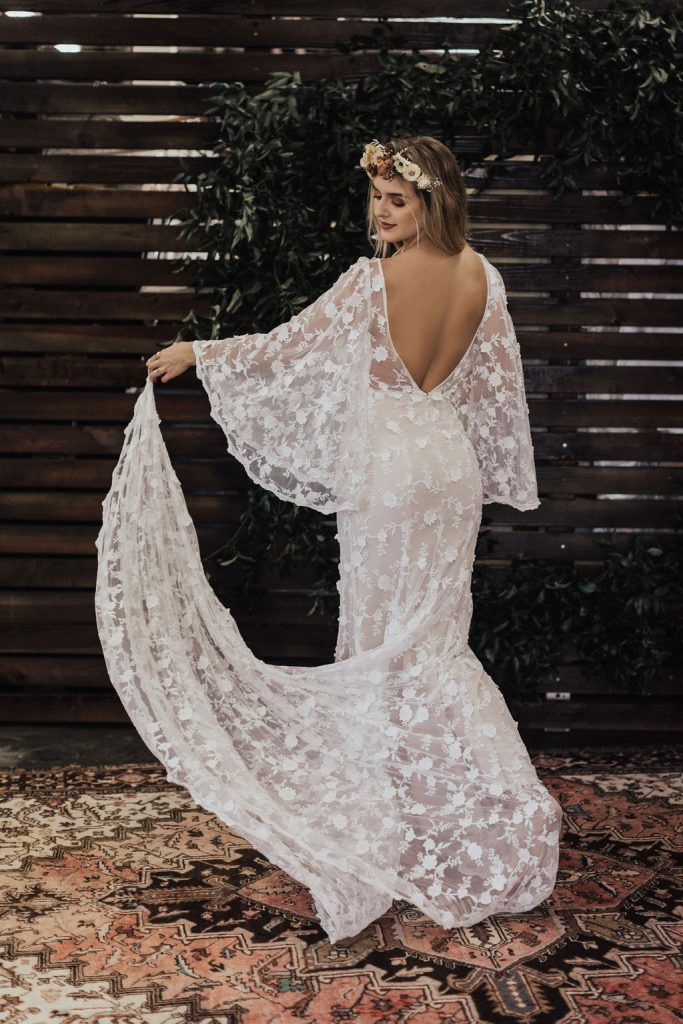 Boho Wedding Dress with Flared Bell Sleeves