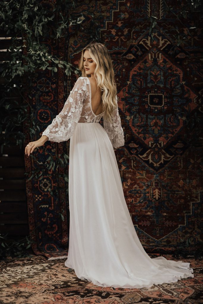 Silk and Lace Flowy Wedding Dress | Dreamers and Lovers