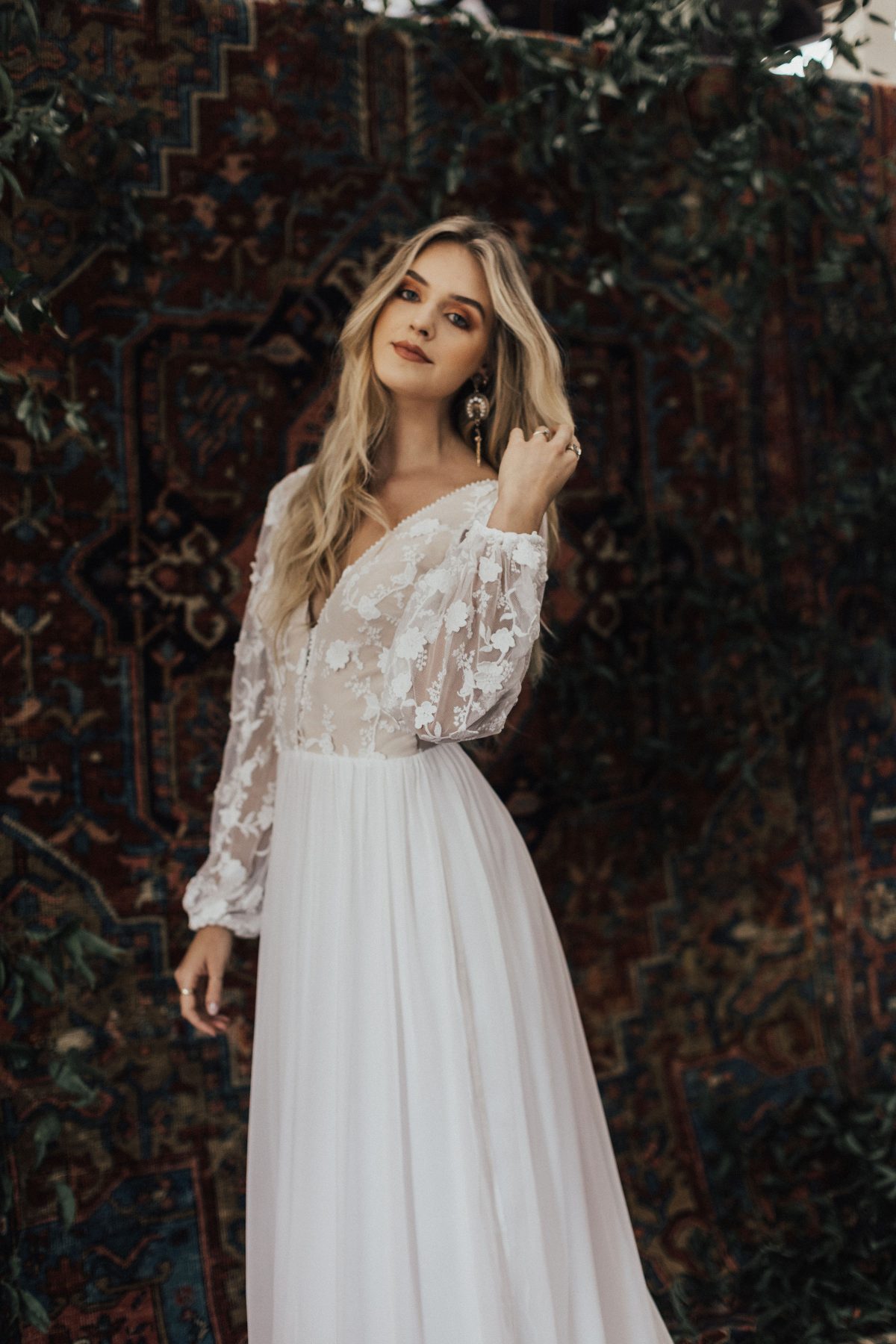 3D Cotton Lace and Silk Chiffon Flowy Wedding Dress | Dreamers and Lovers
