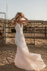 the-new-dreamers-and-lovers-Angelica-lace-and-crepe-flowy-bohemian-wedding-dress-with-fringe-for-the-wild-boho-bride