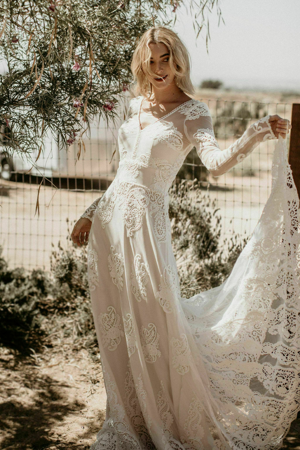 long sleeve lace bohemian wedding dress