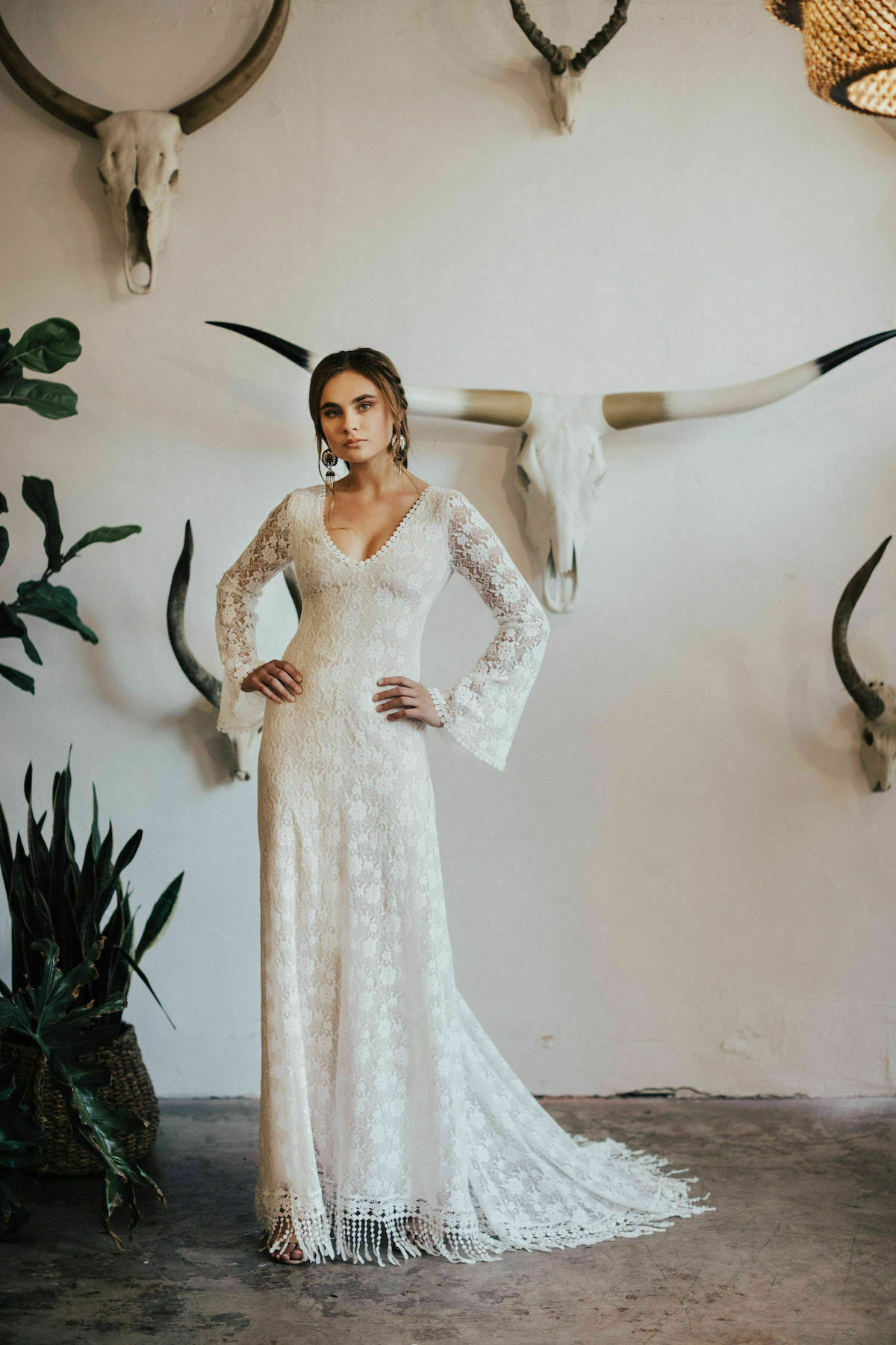 lace sleeve boho wedding dress