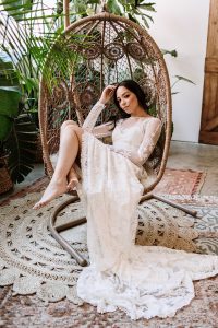 Dreamers-and-Lovers-Boho-Lace-Wedding-dress-with-long-fitted-aleeves-and-full-skirt
