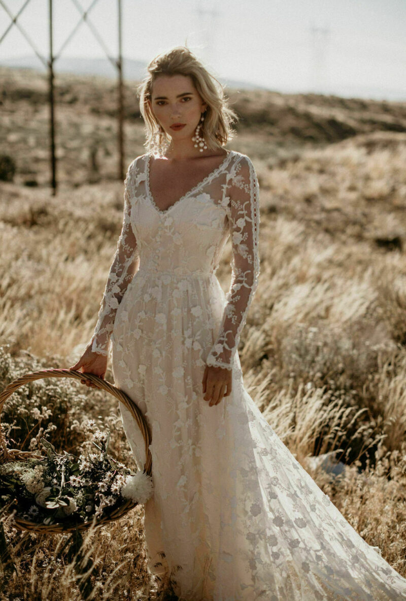 White Lace Wedding Dress Bridal Gown With Long Sleeves - TheCelebrityDresses