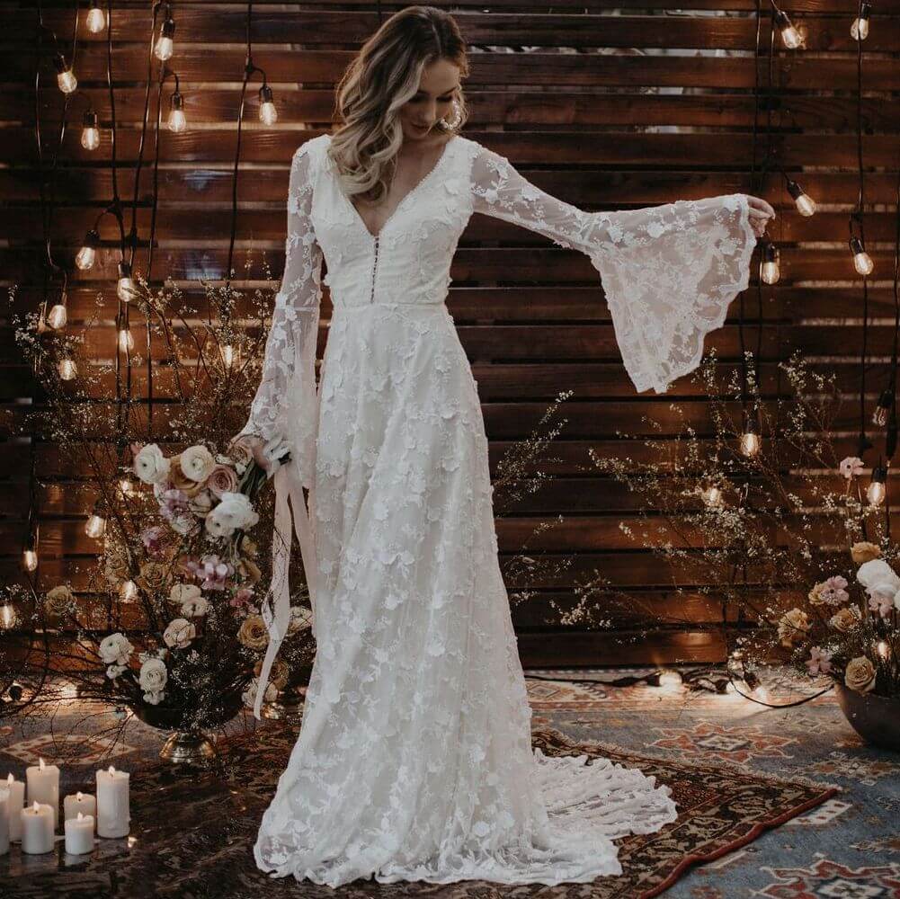 Dawn Flowy Sleeve Wedding Dress | Dreamers and Lovers