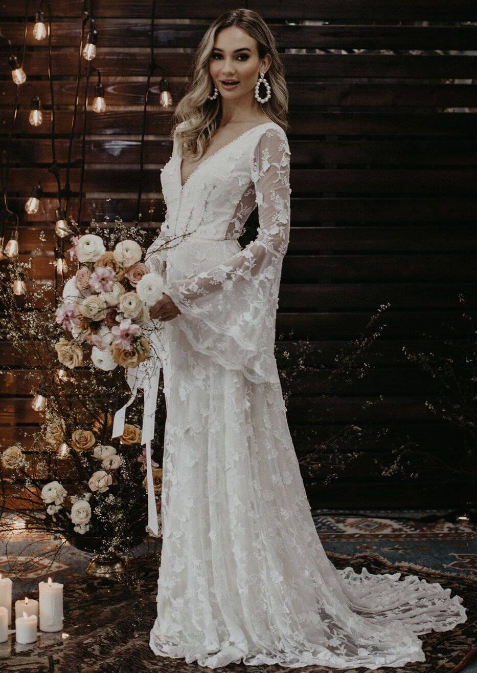 Dawn Long Sleeve V-Neck Wedding Dress