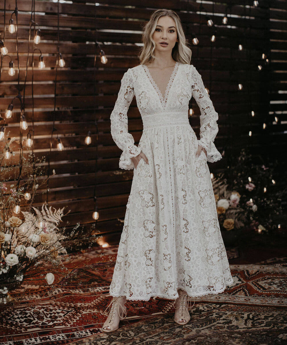 Diana Long Sleeve Short Wedding Dress Ankle Length 2 Dreamers And Lovers