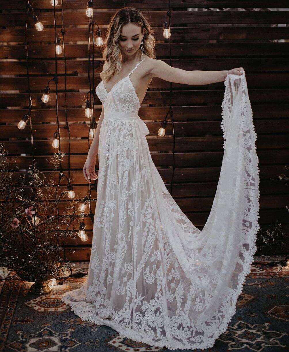 flowy lace wedding dress