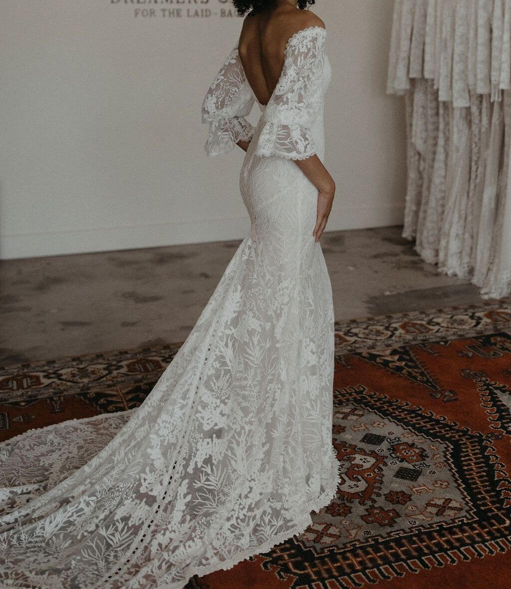 Off The Shoulder Long Sleeve Full Lace Wedding Dress