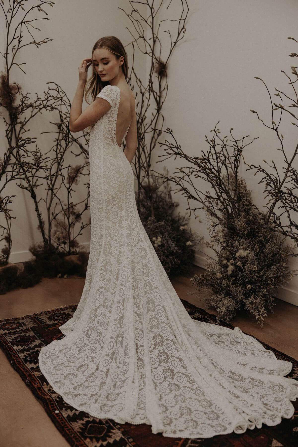T252059 Emerson - Dreamy All Over Cotton Lace Fit and Flare Gown with  Strapless Sweetheart Neckline and Detachable Flutter Sleeves