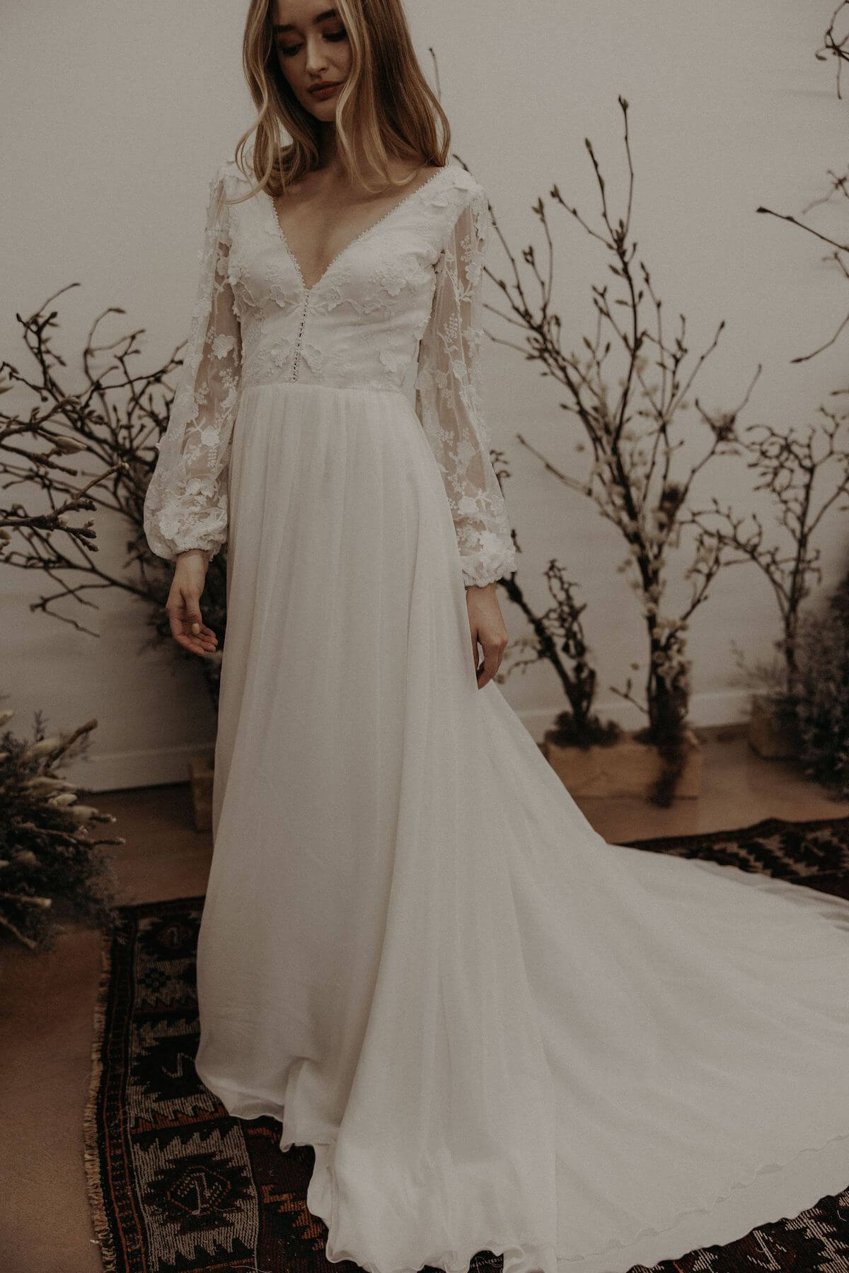 Silk and Lace Flowy Wedding Dress