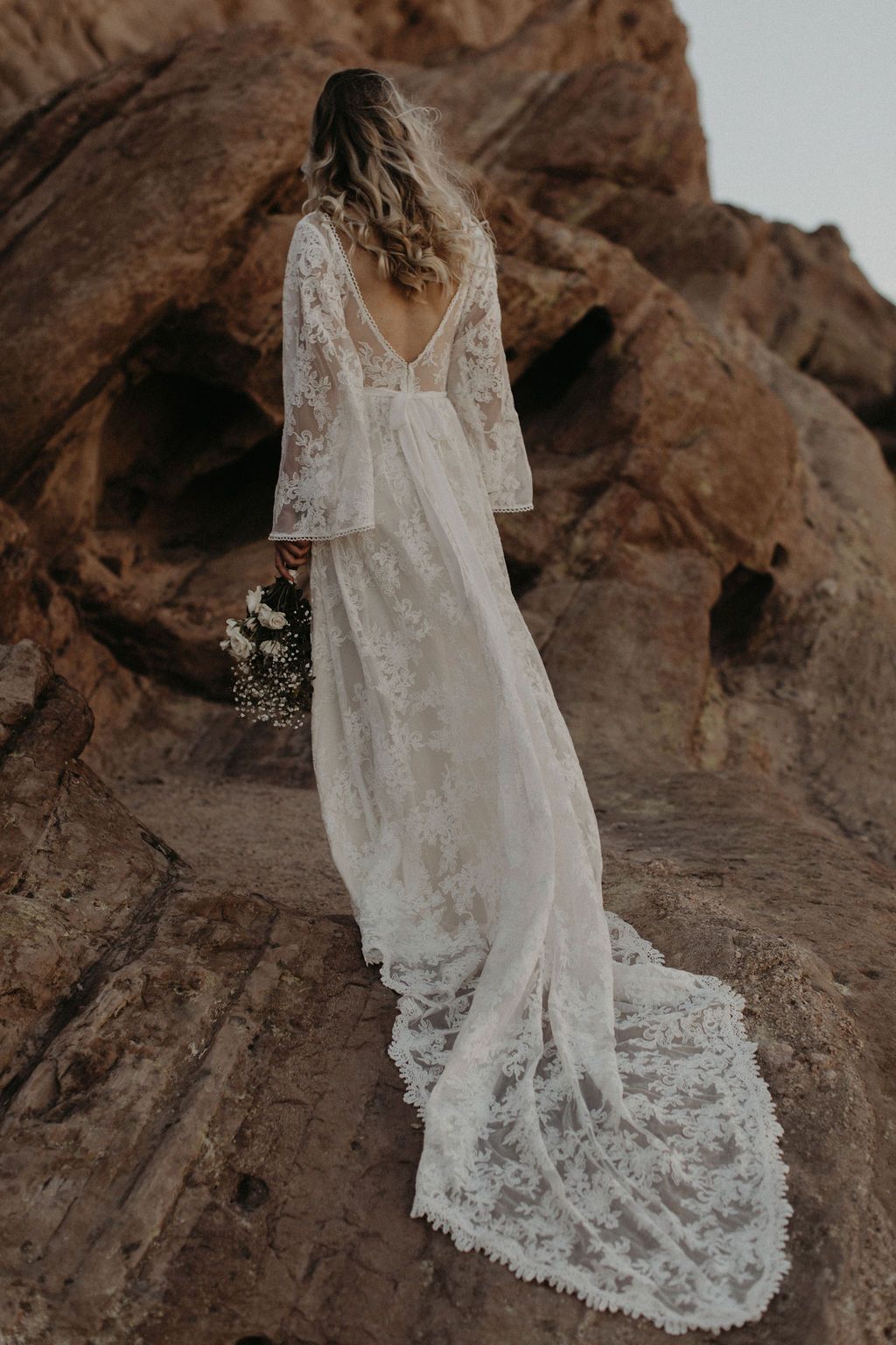 Boho Lace Two Piece Mermaid Chiffon Wedding Dress, MW510
