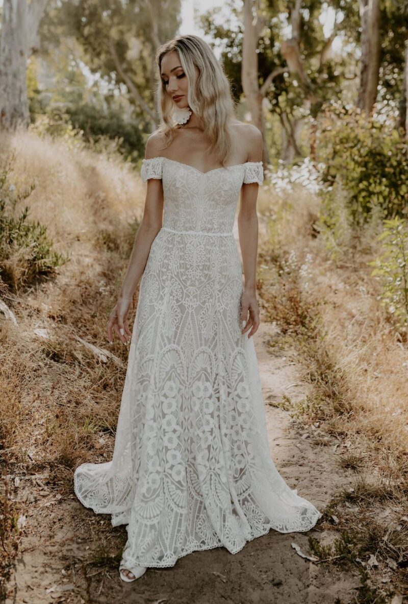 Bohemian Lace and Floral Wedding Dress