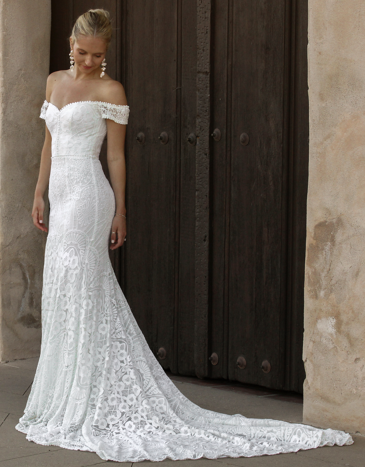 Shop-the-Phoebe-lace-wedding-dress-with-off-shoulder-sleeves-made-in-California