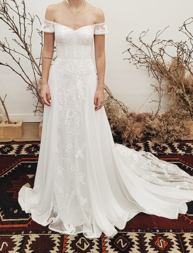 find-your-dream-dress-Christiana-off-shoulder-lace-and-crepe-boho-wedding-gown